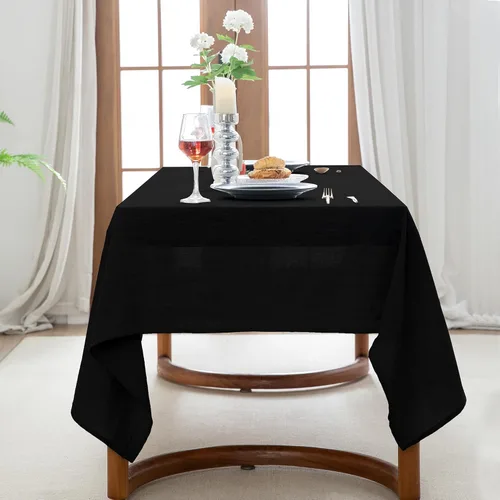 Vista 5 de EVERLY 100% Pure Linen Rectangle Tablecloths 60x84Inches for Dining,Buffet Parties,Picnic,Events,Weddings and Restaurants,Decorative Black