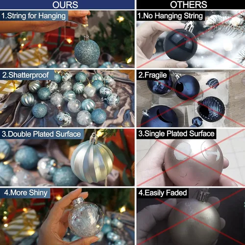 Vista 2 de Bolas de Navidad adornos para árbol de Navidad, pequeñas inastillables, decoración de árbol de Navidad, bolas azules, adorno de plástico, 2.36