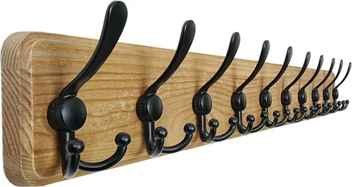 Vista 11 de Dseap Perchero de Pared Montado - 5 Ganchos Triangulares, Resistente, Perchero de Pared de Madera para Abriggos, Sombreros, Chaquetas, Ropa, Negro