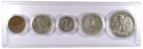 Vista 5 de Juego de 5 monedas coleccionables de 1934 en buen o mejor estado para regalo