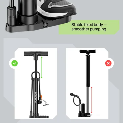 Vista 6 de Bomba de bicicleta de suelo, inflador avanzado de neumáticos de bicicleta, bomba de aire manual para bicicleta con válvulas Presta y Schrader