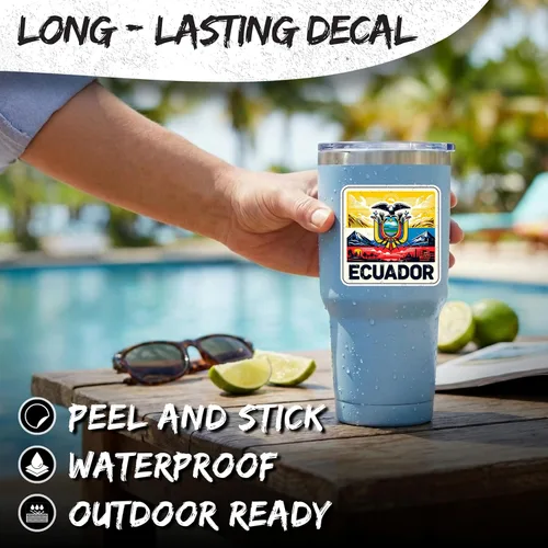 Vista 3 de Adhesivo Ecuador de recuerdo de viaje de 4 pulgadas, calcomanía de vinilo impermeable para laptop, botella de agua, vaso de automóvil, calcomanías