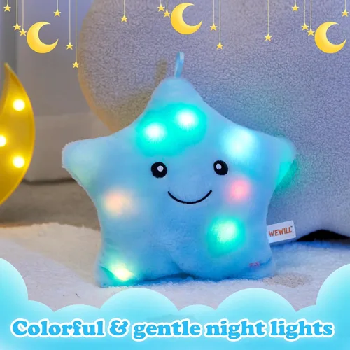 Vista 3 de WEWILL Almohada de felpa suave con estrella brillante LED de 9'' de la marca Wewill, almohada de peluche con luz estelar iluminada con luces