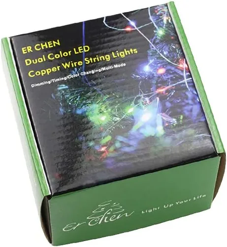 Vista 8 de ER CHEN Guirnalda de luces que cambian de color, funciona con pilas, 66 pies, 200 luces LED parpadeantes, 8 modos, alambre de cobre plateado