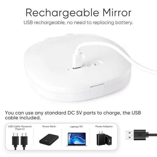 Vista 7 de KEDSUM Espejo compacto iluminado, espejo de aumento 1X/10X, espejo de maquillaje de viaje con luces LED recargables, espejo plegable de doble cara