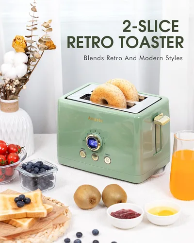 Vista 6 de Amaste Cafetera verde y tostadora verde y hervidor eléctrico retro verde