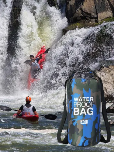 Vista 5 de YDYJKI Mochila seca impermeable de 2L/5L/10L/20L/30L Flotante Roll Top Saco de compresión seca mantiene el equipo seco para kayak, playa, rafting