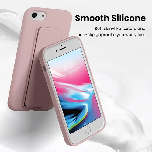 Vista 188 de Funda de silicona con soporte de LAUDTEC compatible con iPhone 7/8/SE, soporte de metal con soporte de pie vertical y horizontal, cubierta flexible