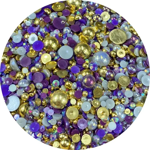 Vista 9 de Cuentas de resina con diamantes de imitación, mitad redonda, cuentas de perlas planas de 30 g, cuentas de media perla con diamantes de imitación