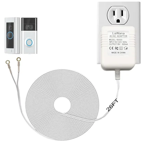 Cable de carga de 26 pies y adaptador de corriente de 18V/500mA para timbres de video, Ring Video Doorbell Pro y Ring Video Doorbell 2,