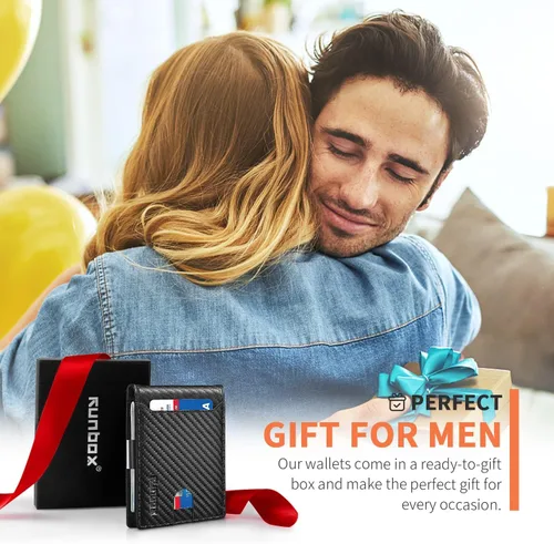 Vista 186 de RUNBOX - Carteras delgadas para hombre, cartera de piel con pinza para el dinero, cartera de bolsillo frontal con bloqueo RFID, tarjetero