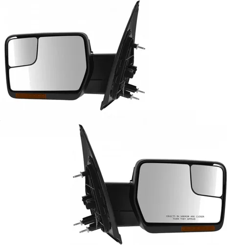 TRQ Juego de espejos laterales para conductor y pasajero, con calefacción, LED, señal de giro, tapa cromada, textura negra, compatible con Ford