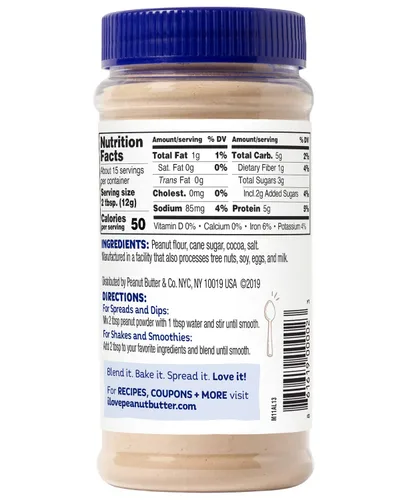Vista 2 de Peanut Butter & Co. Polvo de proteína de cacahuete de cacao, proyecto verificado sin OMG, sin gluten, vegano, tarro de 6.5 onzas