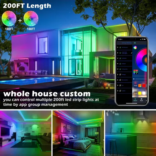 Vista 3 de Tira de luces LED, tiras de luz LED de 20 pies, sincronización de música, cambio de color, tira LED RGB con micrófono integrado, control