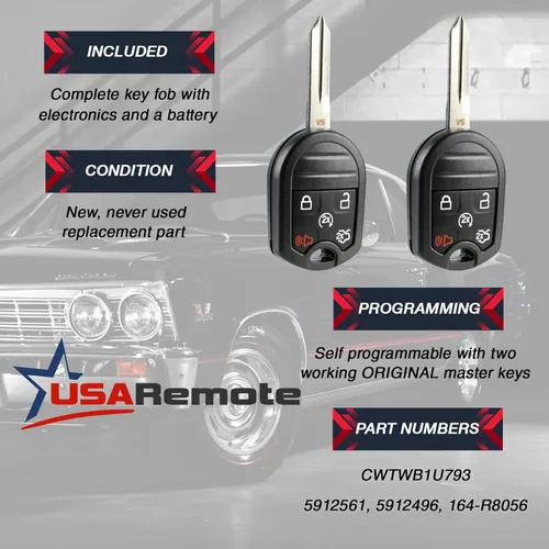 Vista 3 de Llavero de automóvil con arranque remoto de entrada sin llave compatible con Ford, Lincoln, Mercury, Mazda (CWTWB1U793 5-btn) - Programa garantizado