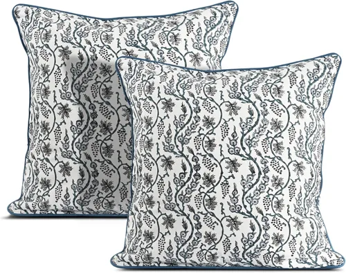 Vista 16 de Ridhi Fundas de almohada de algodón con estampado de bloques para almohadas decorativas para sala de estar, elegantes y bohemias, bonitas fundas