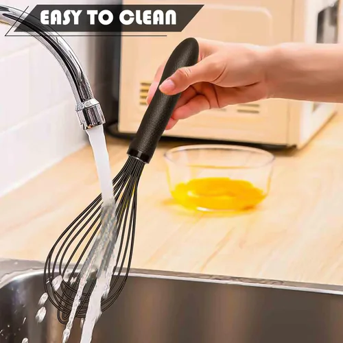 Vista 6 de TEEVEA Batidor de silicona de acero inoxidable resistente al calor y sin rayones, utensilio de cocina para mezclar, batir, espumar y revolver, 11