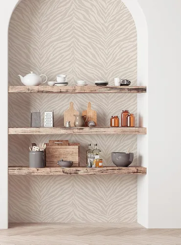 Vista 2 de Simple Shapes Papel tapiz con estampado de cebra, despegar y pegar (gris, paquete de 6 hojas, 2 x 9 pies)