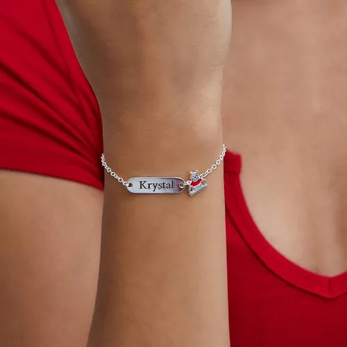 Vista 2 de Disney Winnie the Pooh - Pulsera personalizada de 5 pulgadas + 1 pulgada, pulsera con placa de identificación de plata de ley - Regalos de Winnie