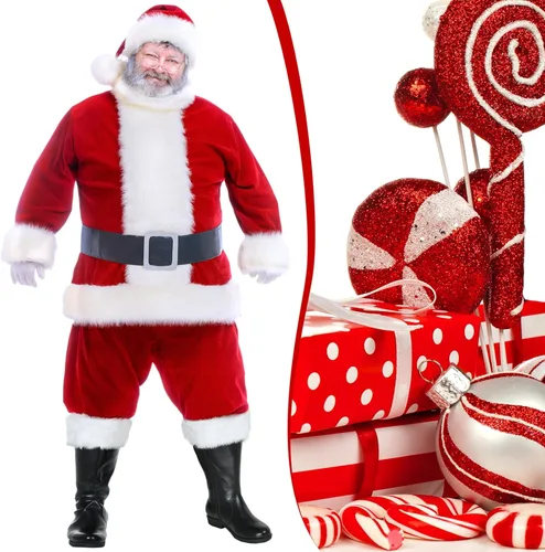 Vista 6 de Liitrsh Botas de Papá Noel de Navidad, botas negras de pantorrilla ancha, puños de felpa blanca, pie para disfraz de Halloween y Navidad