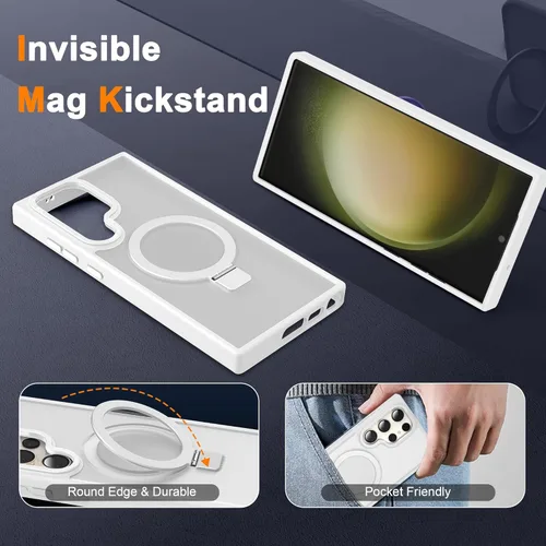 Vista 5 de Funda magnética para Samsung Galaxy S24 Ultra con soporte de anillo invisible [compatible con MagSafe] [protección contra caídas de grado militar] a