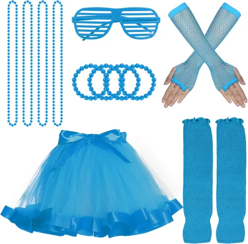 Miayon Accesorios de disfraz 6 en 1 de los años 80 para niños, trajes elegantes de los años 80 y tutú para fiesta de cosplay con temática retro de