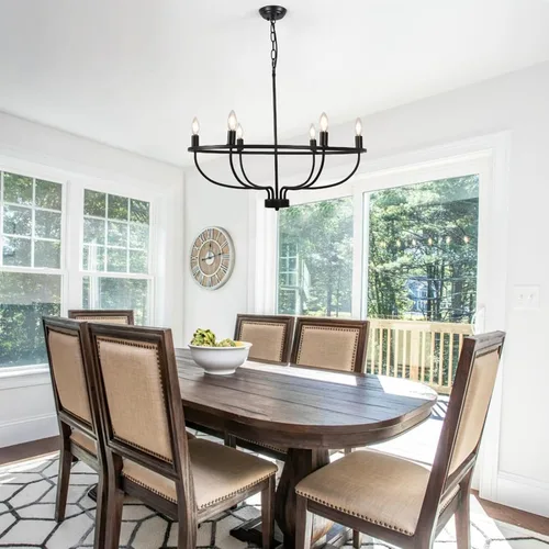 Vista 2 de Candelabro negro, modernos candelabros de granja, 6 luces, vintage, candelabros colgantes, accesorios de iluminación para comedor, cocina, isla