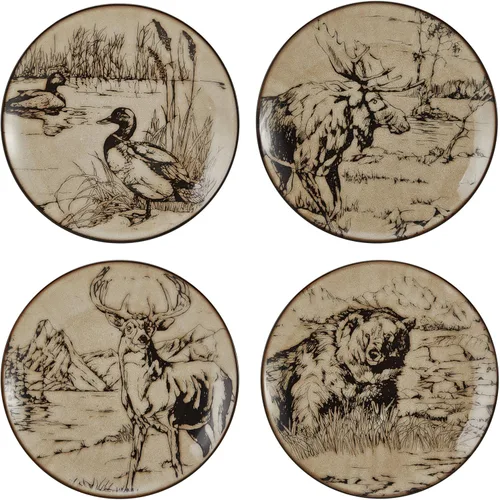 Vista 4 de Mossy Oak Juego de vajilla de 16 piezas con estampado de animales, servicio para 4, color negro y beige