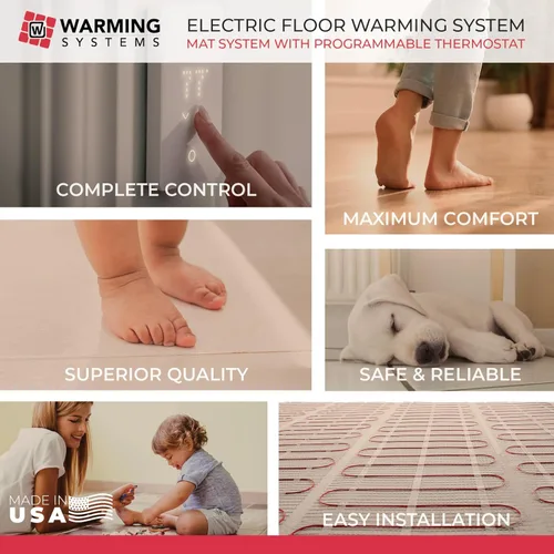 Vista 2 de Alfombrilla eléctrica de calefacción radiante de 30 pies cuadrados y 120 V – Incluye alfombrilla de calefacción, termostato programable, sensor