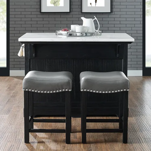 Steve Silver Furniture Aspen - Isla de cocina con parte superior de mármol, 3 piezas, cajones de almacenamiento, gabinetes, estante para vino