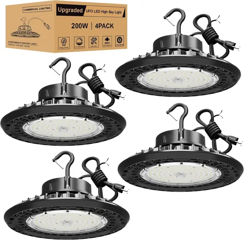 Vista 9 de UFO - Luz LED de alta bahía de 150 W, luces LED de alta bahía de 22,500LM, 0-10 V, regulables, luces LED de alta bahía para tienda, cable de 5