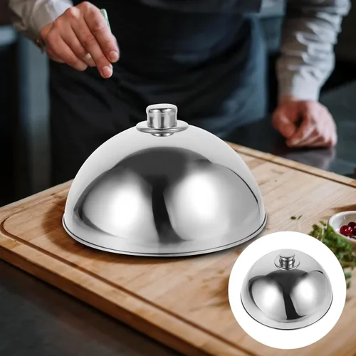 Vista 3 de Cabilock Cubierta de cúpula de alimentos de acero inoxidable con mango de cuentas plateadas, tapa de plato de servir alimentos a prueba de polvo