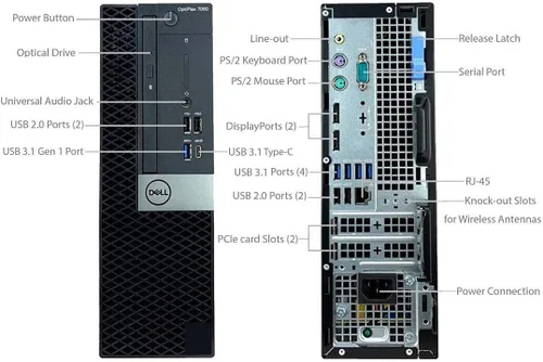 Vista 4 de DELL Computadora de escritorio Optiplex 7060 SFF Intel 8ª generación i5-8500 (6 núcleos) 16GB DDR4 Ram 256GB NVMe M.2 SSD WiFi y Bluetooth