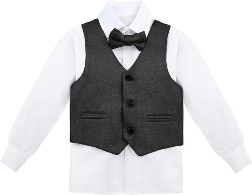 Vista 3 de Lilax Conjunto de traje formal para niños de 4 piezas, chaleco, pantalones y corbata