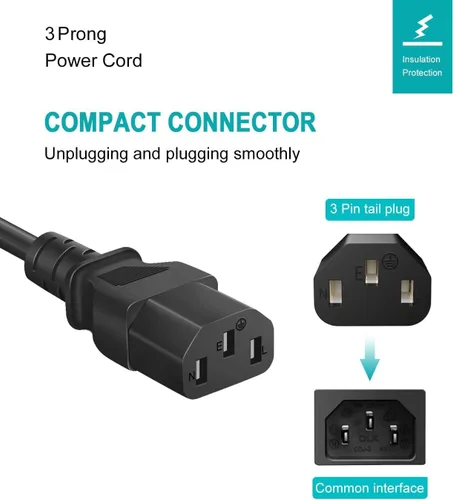 Vista 2 de Cable de alimentación de impresora 3D para Creality Ender y CR y Sermoon, cable de alimentación de CA de repuesto universal de 3 clavijas de 18 AWG