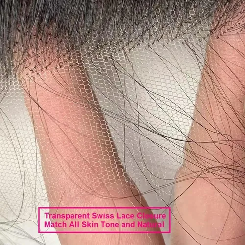 Vista 5 de DMKEEP Cierre de encaje transparente HD 4x4 de 12 pulgadas, cierre de cabello humano ondulado invisible ultrafino, 100% cabello humano virgen