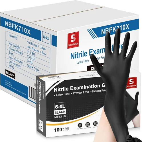 Vista 9 de Schneider Guantes de examen de nitrilo, color negro, 4 mil, guantes desechables sin látex, sin polvo, aptos para alimentos