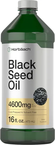 Horbäach Aceite líquido de semillas negras | 16 oz | 4600 mg | Suplemento Nigella sativa prensado en frío | con Omega 6 y 9 | Fórmula vegetariana,