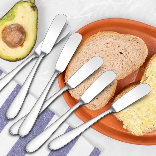 Vista 6 de E-far Juego de 6 cuchillos esparcidores de mantequilla, cuchillos de postre de queso de acero inoxidable de 7 pulgadas para cocina, restaurante