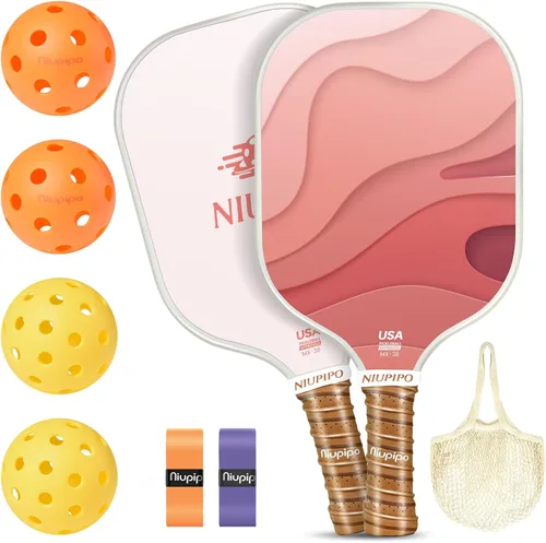 Vista 14 de niupipo Pickleball Paddles Set of 2 or 4, USAPA Approved Fiberglass Pickleball Paddle Set with Balls and Bag, Polypropylene Honeycomb Core