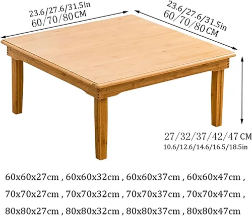 Vista 2 de SH Tables Mesa de comedor cuadrada de bambú de estilo japonés y multifunción, escritorio bajo para computadora, tamaño: 31.5 x 31.5 x 10.6 in