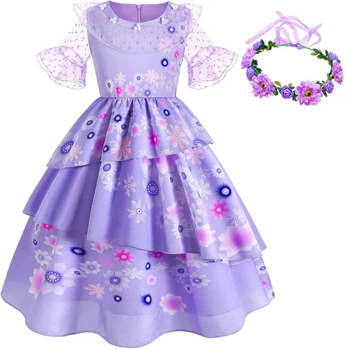Vista 6 de Foierp Mirabel - Vestido de disfraz para niñas, disfraz de Isabella, cosplay, princesa, fiesta de Halloween, ropa con accesorios