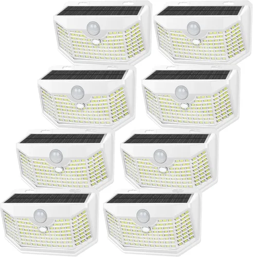 Vista 16 de HMCITY 120 luces LED solares para exteriores con sensor de movimiento y 3 modos de iluminación, IP65 impermeables, amplias, luces solares de pared