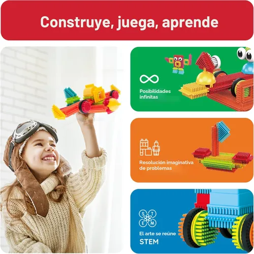Vista 3 de PicassoTiles Juego de 120 piezas de bloques de construcción entrelazados de erizo, azulejos de construcción, juego de aprendizaje, desarrollo