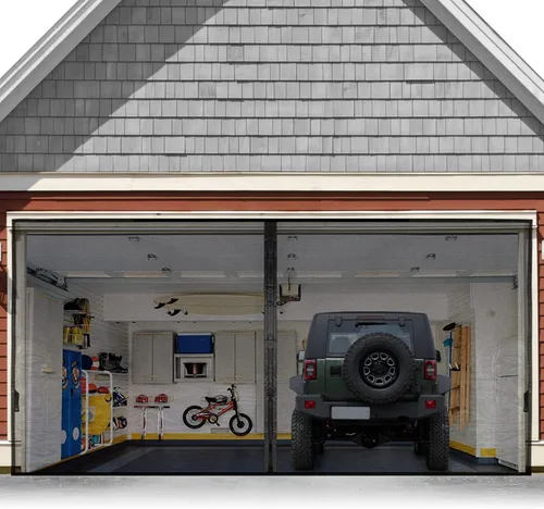 Vista 9 de Pantalla de puerta de garaje para 1 coche de 8x7 pies, pantalla magnética de garaje con malla retráctil de fibra de vidrio y base lastrada