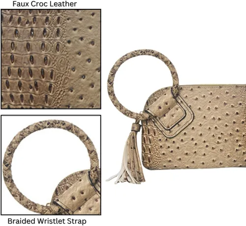 Vista 6 de NGIL Mini bolso de pulsera de piel sintética para mujer con borla de flecos, cartera de pulsera para mujer