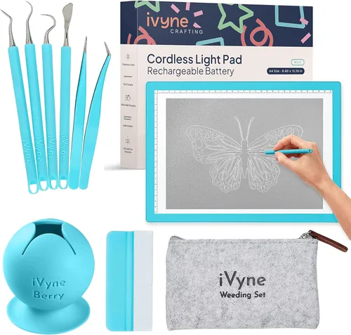 iVyne Juego completo de almohadillas de luz recargables A4, herramientas de deshierbe para vinilo, colector de desechos de deshierbe para máquinas