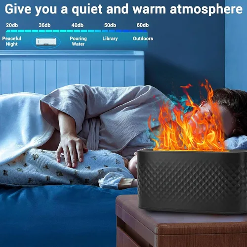 Vista 2 de Simulated Flame Diffuser,7 Colors Light Stylish Desktop USB Air Humidifier for Home Hotel Office Black 160ml