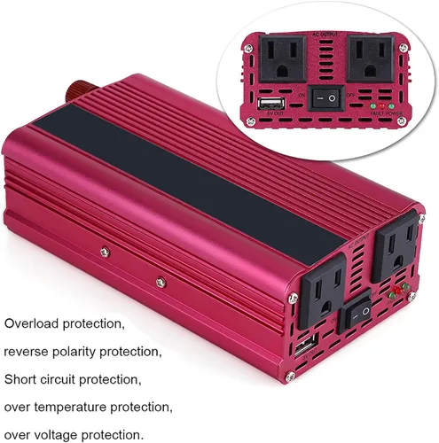 Vista 3 de FOSA Inversor de corriente para automóvil de 1500 W, convertidor de 12 V CC a 110 V CA con doble puerto USB de 3.1 A y salidas de CA, rojo