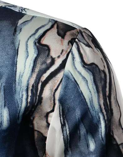 Vista 5 de ZEROYAA Camisas de vestir de satén de manga larga con botones y estampado hipster para hombre